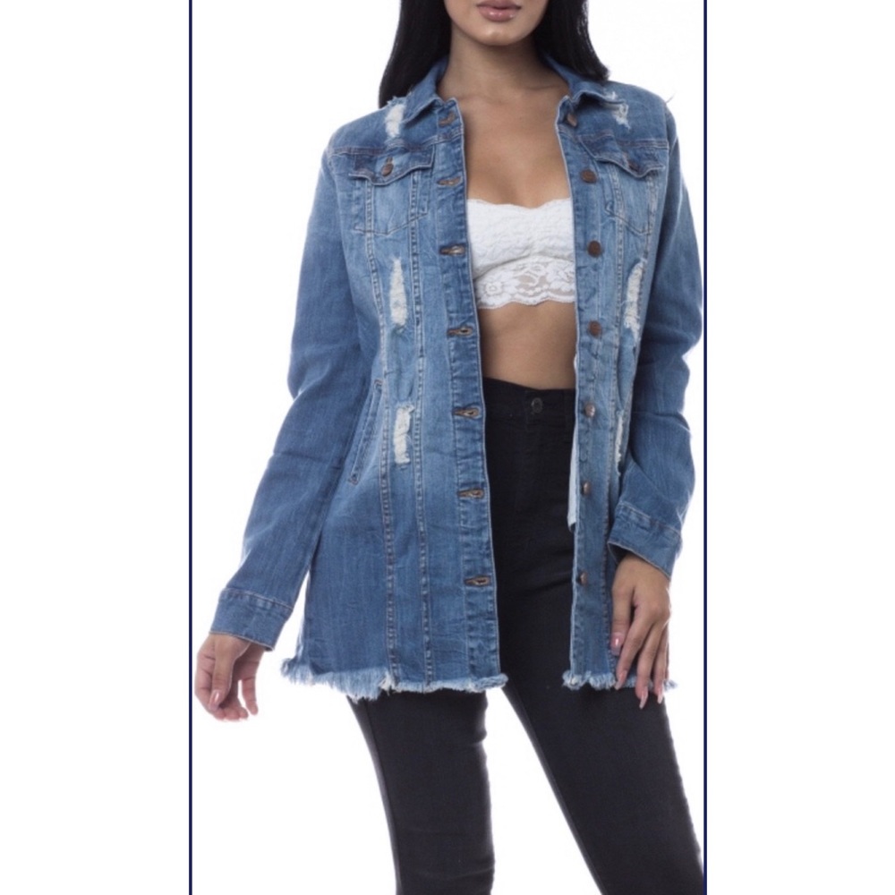 Distressed denim jacket